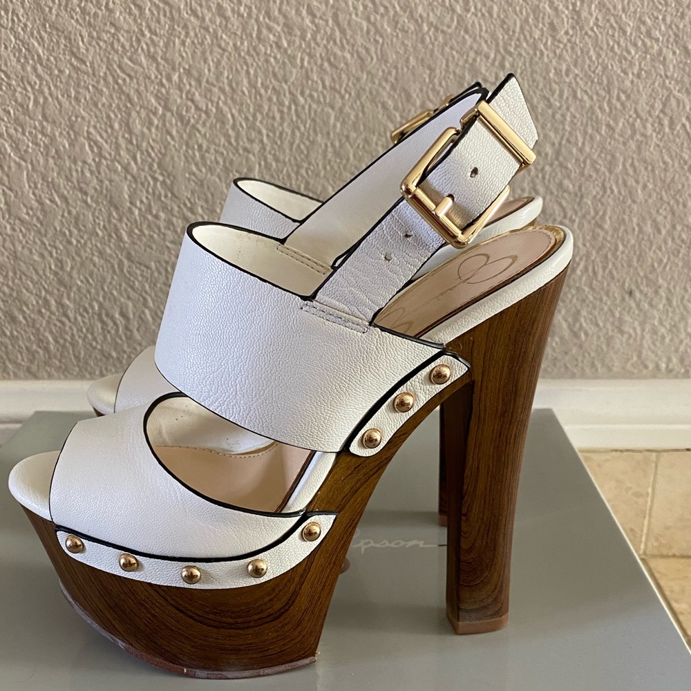 New Jessica Simpson heel/wedge white and brown size 5.5 #summer